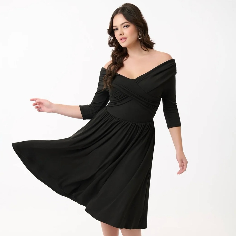 NWT Unique Vintage Elegant Black Off-Shoulder Dress